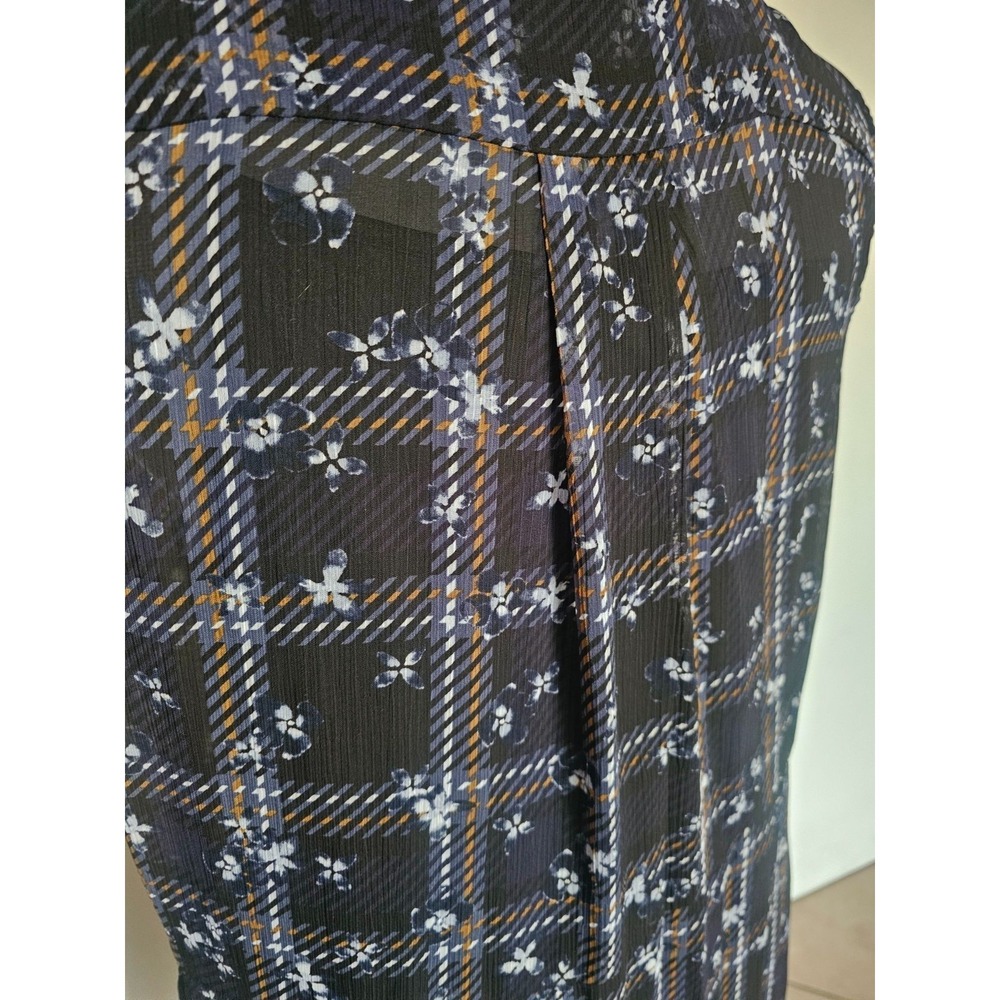 Simply Vera 90s dress size xl floral sleeveless collared sheer hilow plaid black - Picture 6 of 12